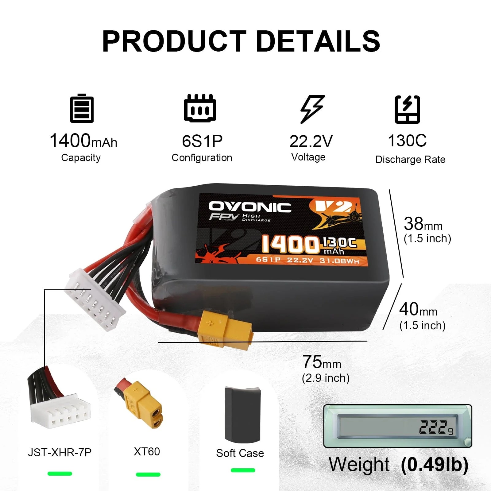 Ovonic 6S LiPo Battery 22.2V 1 - đánh giá và giá Fpv Drone Goggles